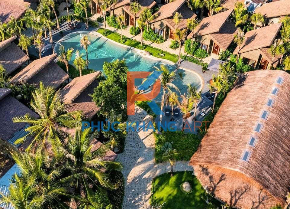 Rơm Nhựa Decor Thi công tranh nhân tạo lợp mái nhà tại M villas Resort Phú Quốc